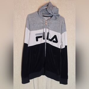 Fila Longsleeve Velvet Full Zip Sweater Size Large Gray Hooded